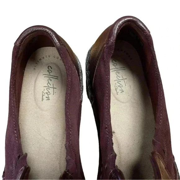 Clarks Collection Leather & Suede  Slip On Shoes Michela Opal Burgundy Size 11 - Picture 3 of 9